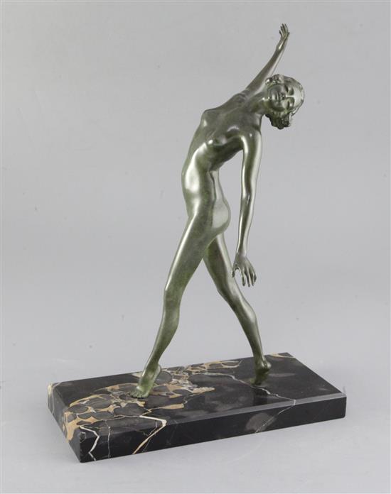 An early 20th century French bronze figure of a dancing female nude, height 14.75in.